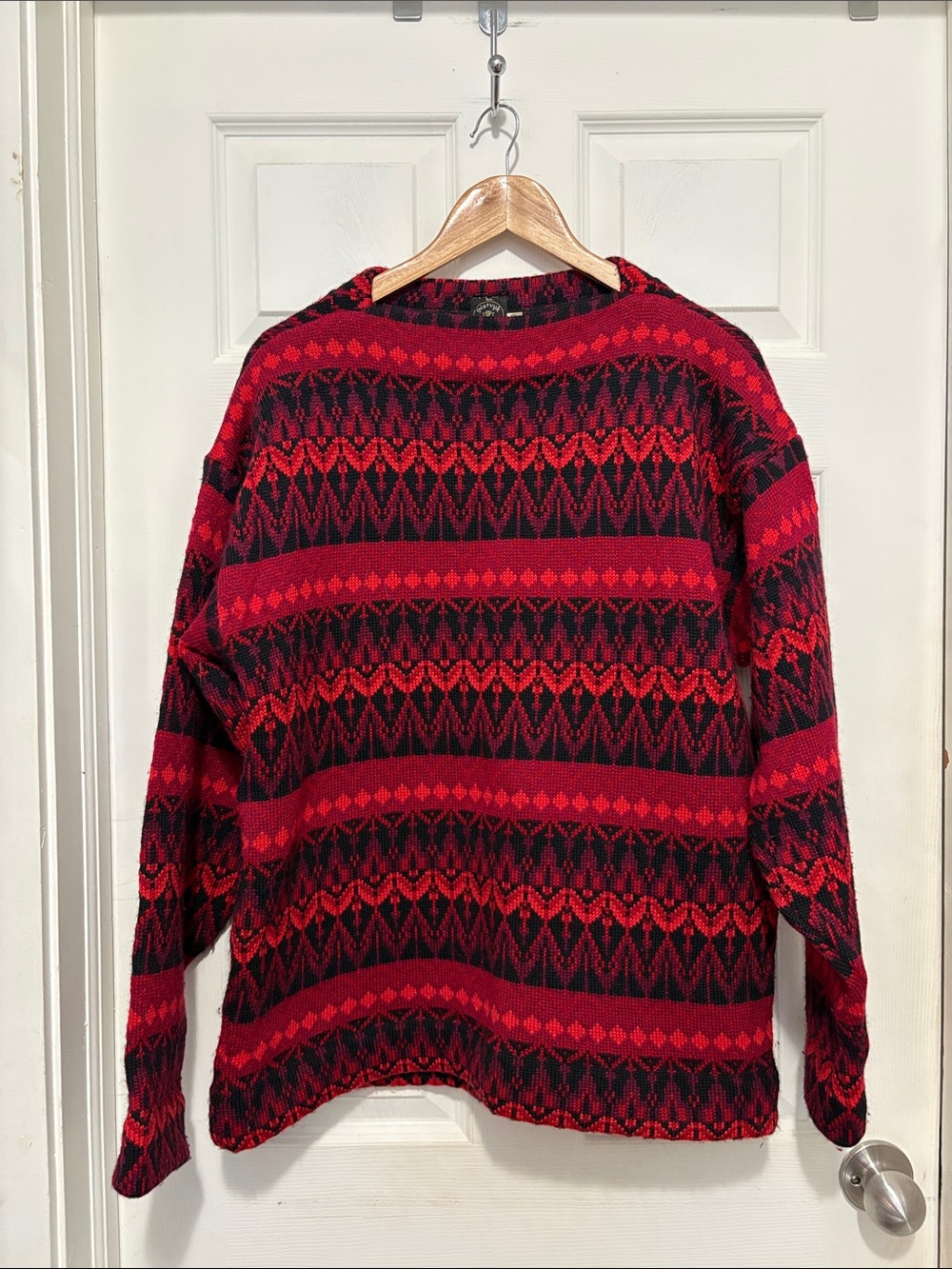 Vintage Norvyk Pure Virgin Wool Scandinavian Geometric Knit Ski Sweater